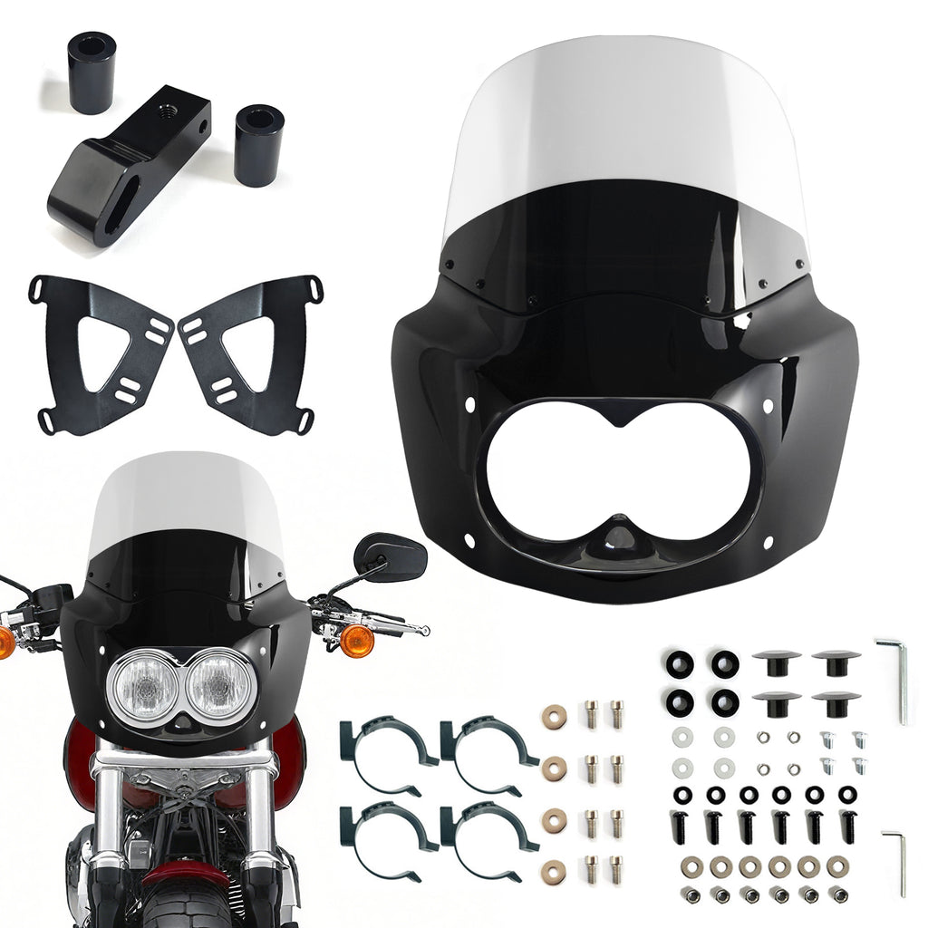 Fat Bob Windshield 11" Windscreen Dyna Fat Bob Motorcycle Double Lamp Fairing Only For Harley Dyna Fat Bob FXDF 2008-2017
