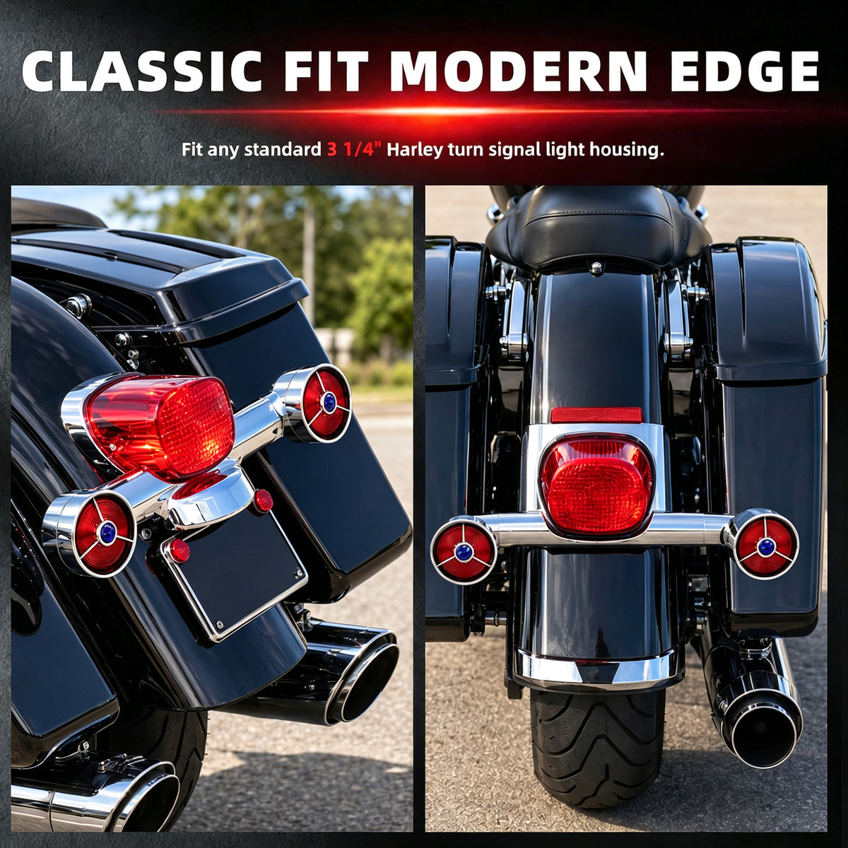 3 1/4" Blue Dot Turn Signal Light Lens Cover for Harley Touring Road Glide Road King Electra Glide Heritage Softail Fatboy Springer 2PCS Tail Light Caps Screw-in Chromed ABS Bezel