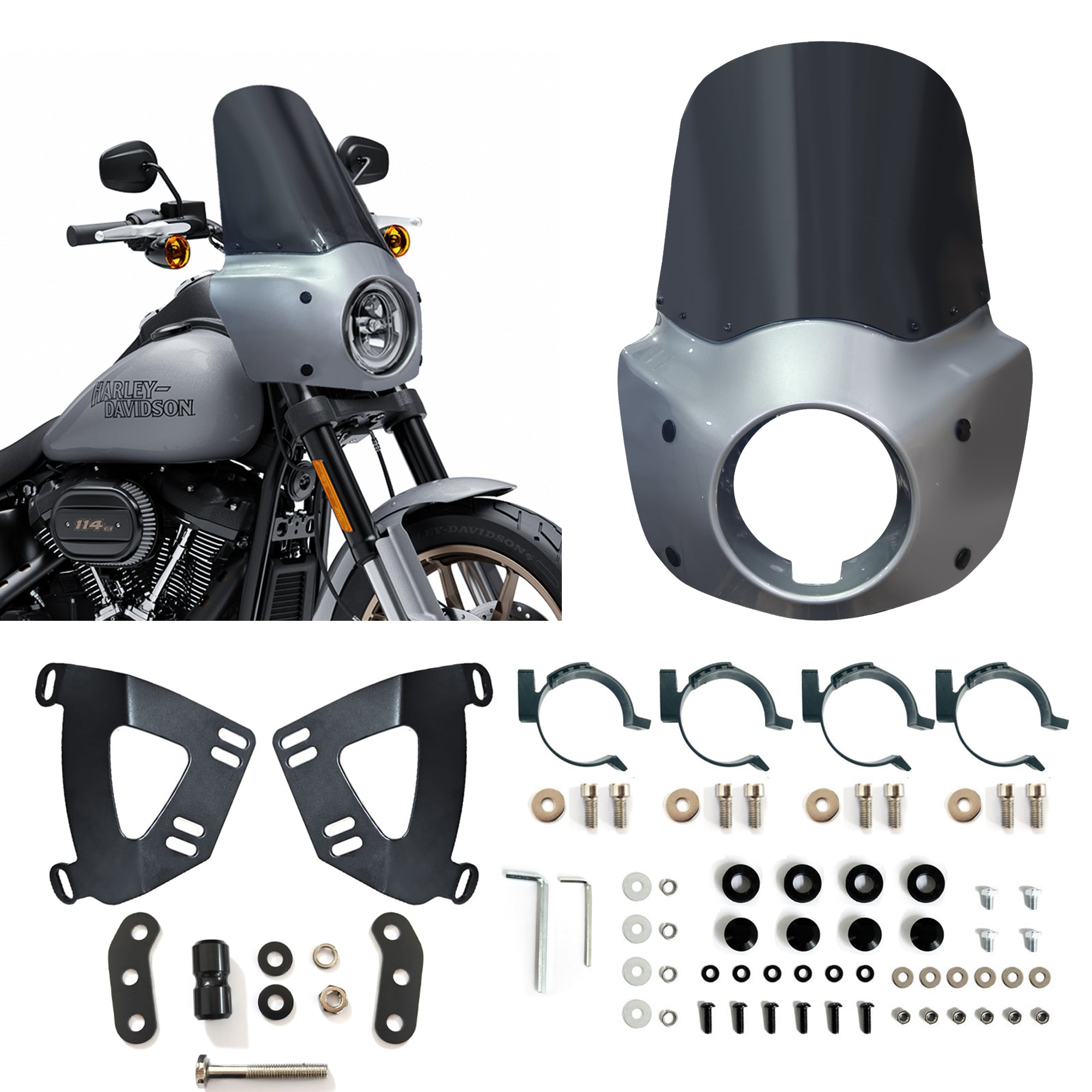 Barracuda Silver 15 inch Motorcycle Front Fairing For Road Warrior Fairing Only For Harley Softail Low Rider S FXLRS 2020-2024