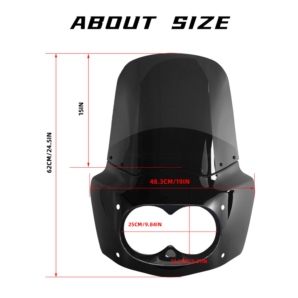 Motorcycle Fairing with 15" Smoke Windshield Windscreen & 48-58mm Mounting Kit Headlight Extension Block For Harley Dyna Fat Bob FXDF 2008 2009 2010 2011 2012 2013 2014 2015 2016 2017