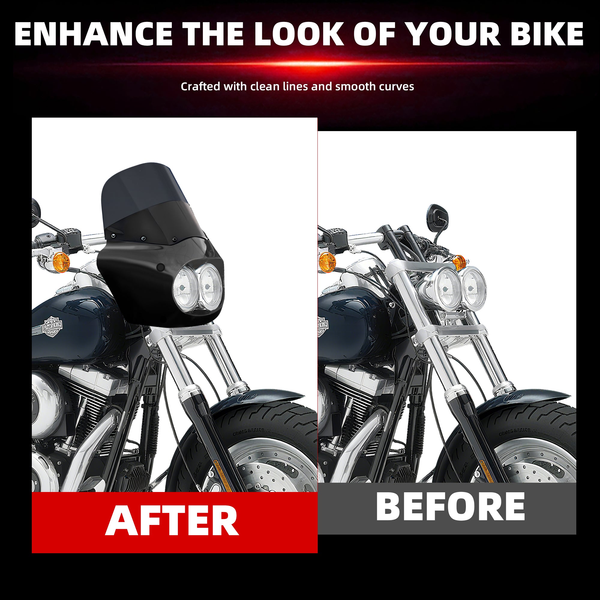 Motorcycle Fairing with 11" Smoke Motorcycle Windshield for Harley Dyna Fat Bob FXDF 2008-2017