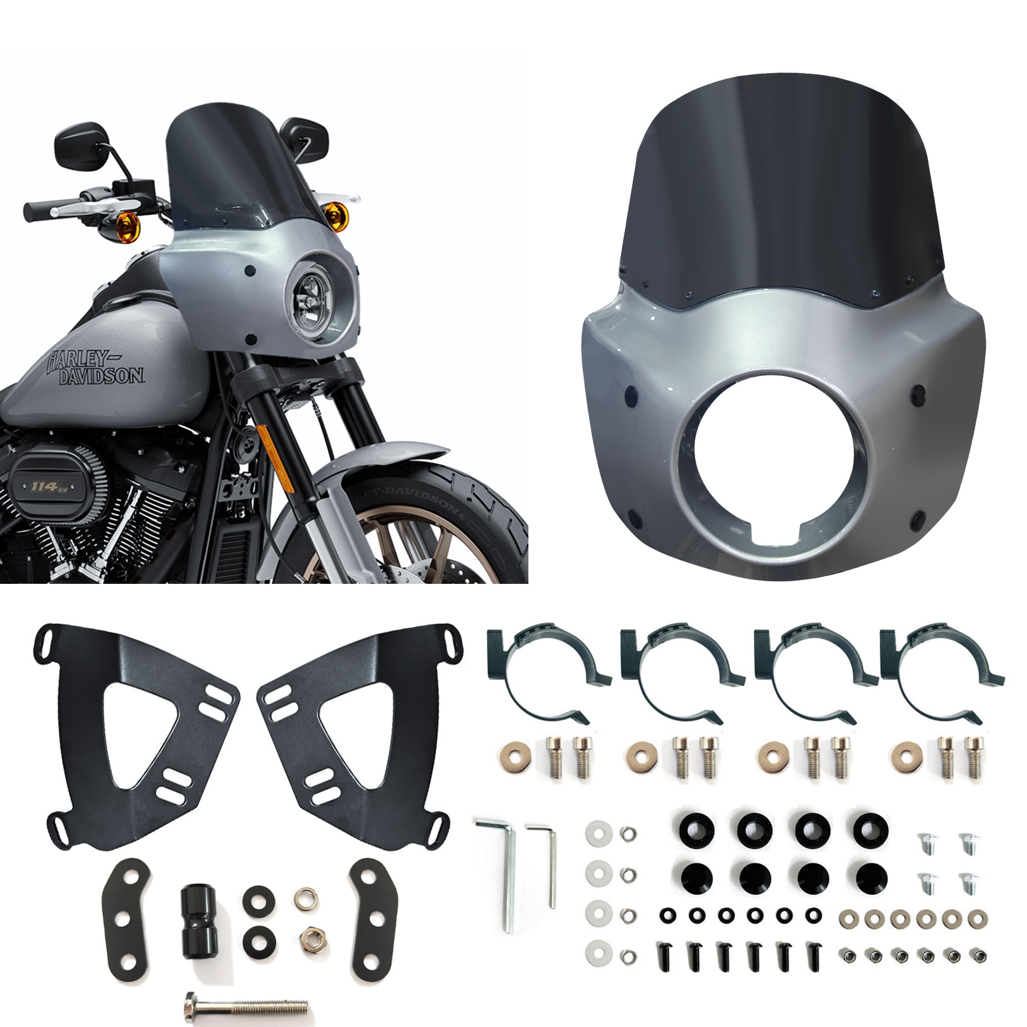 Barracuda Silver 11 inch Motorcycle Front Fairing For Road Warrior Fairing Only For Harley Softail Low Rider S FXLRS 2020-2024