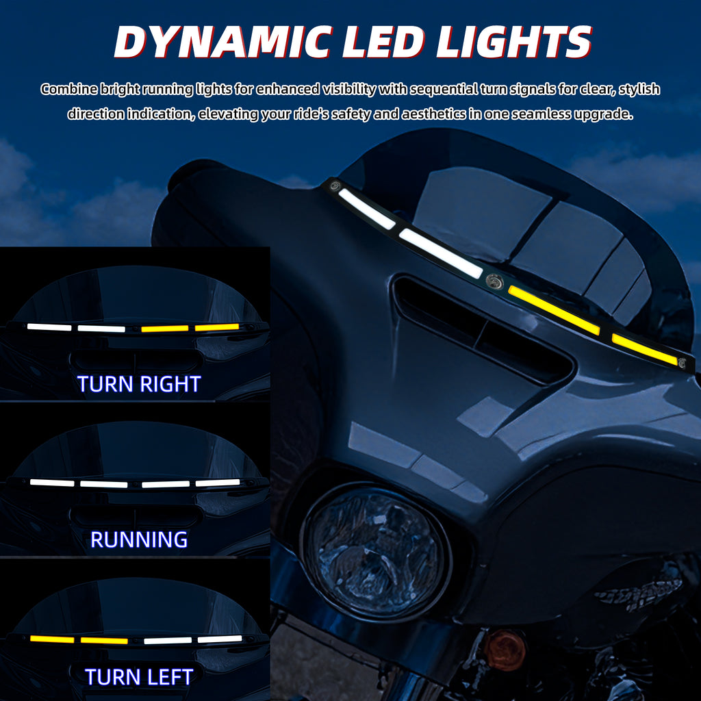 Black Windshield Trim Batwing Fairing Led Lights with LED Running Light & Amber Turn Signal for Harley 2014-2023 Touring Electra Glide Street Glide Ultra Limited
