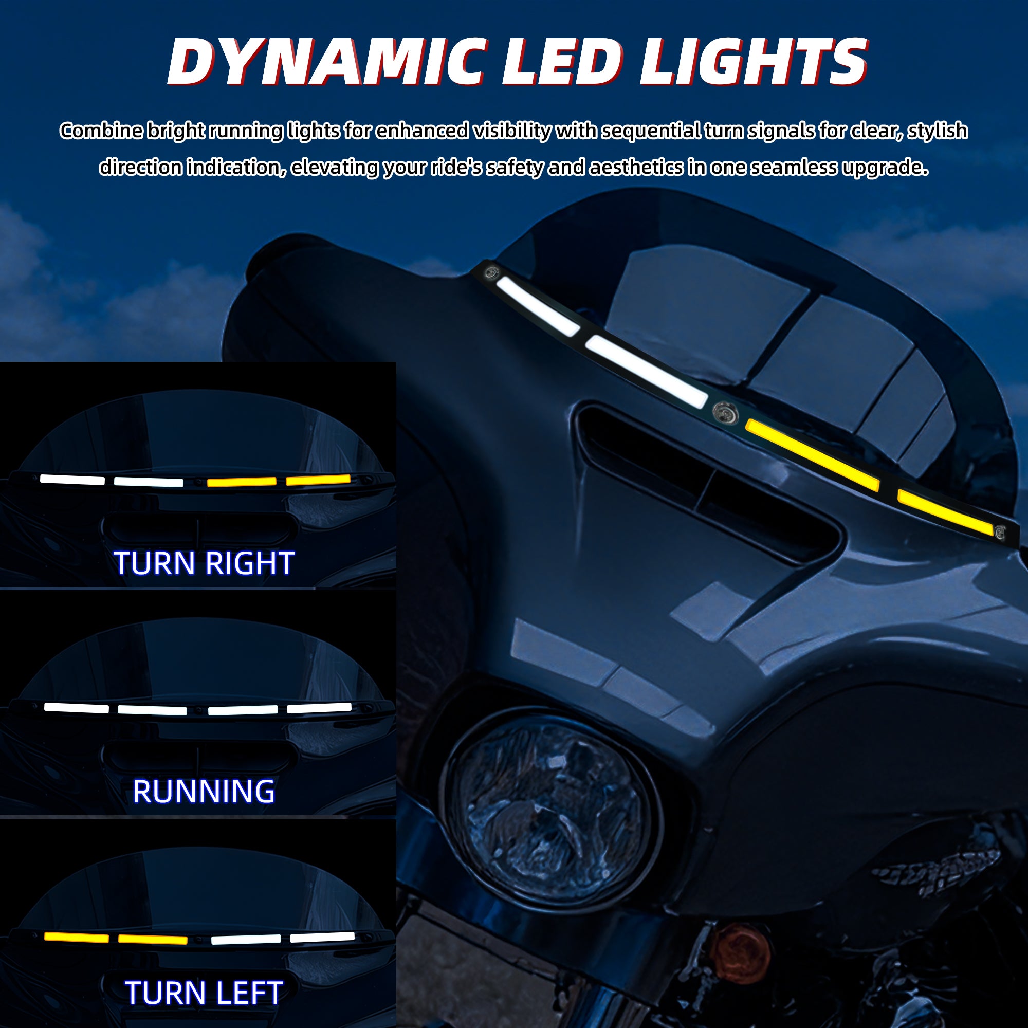Black Windshield Trim Batwing Fairing Led Lights with LED Running Light & Amber Turn Signal for Harley 2014-2023 Touring Electra Glide Street Glide Ultra Limited