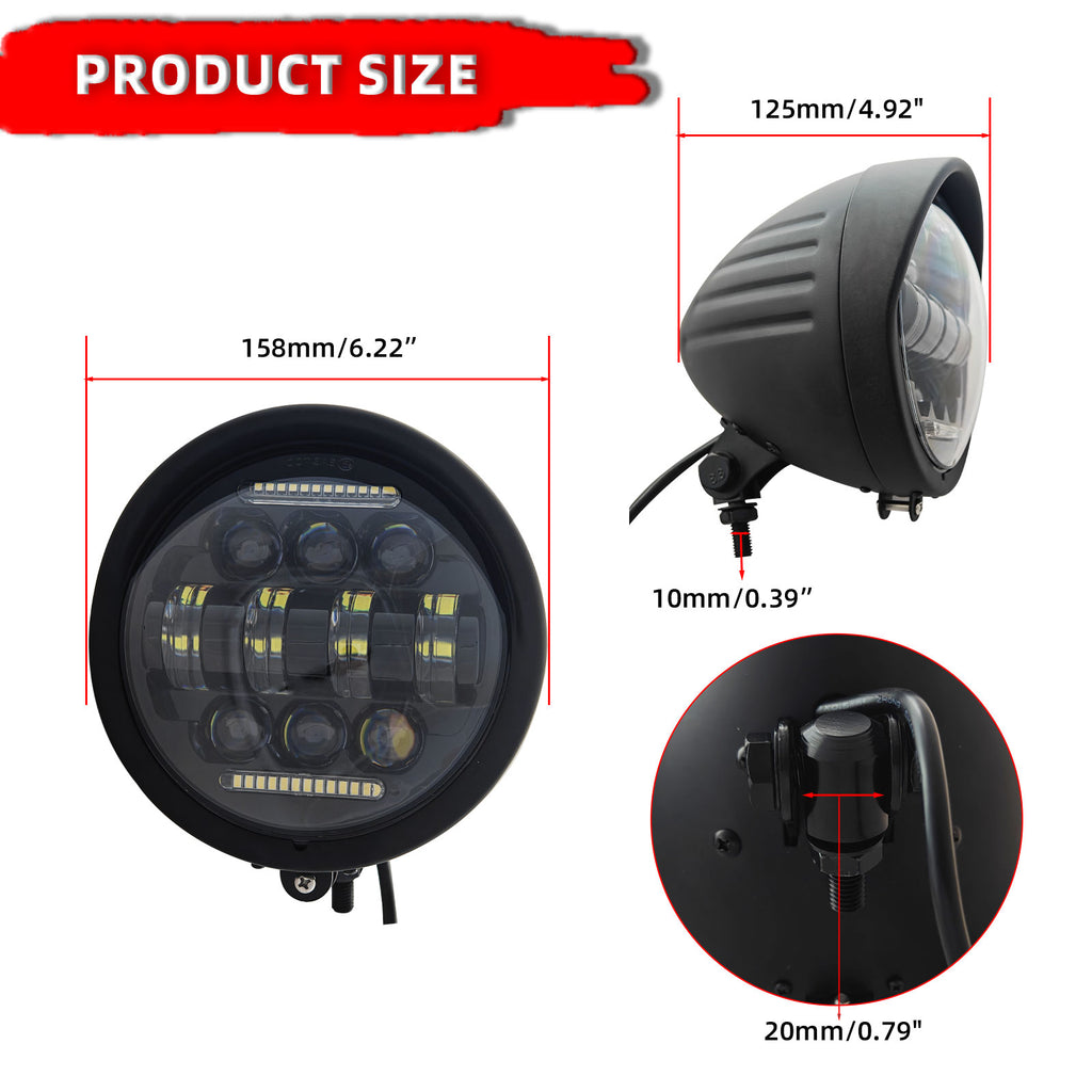 Motorcycle 5.75" LED  Visor Headlight with DRL