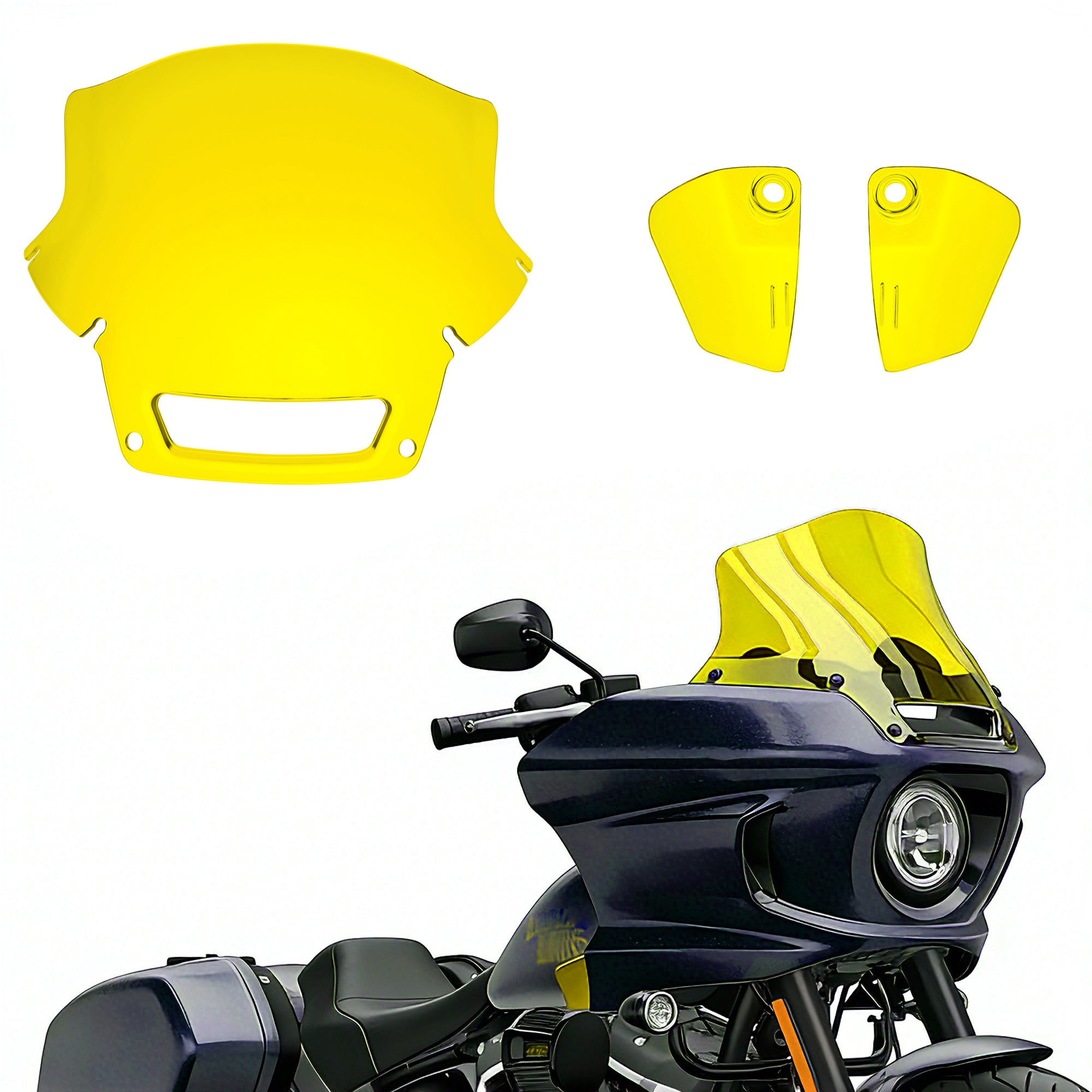 9" Windshield Windscreen with Fairing Side Wings Air Deflectors for Harley Softail 2022 2023 2024 Low Rider ST El Diablo FXRST FXLRST