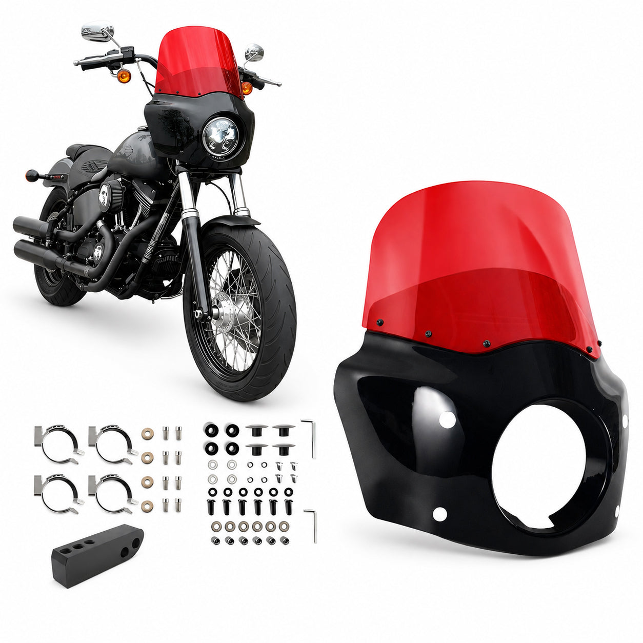 Customized Motorcycle Front Fairing Mask W/11'' Red Windshield For 2006-2017 Street Bob FXDB