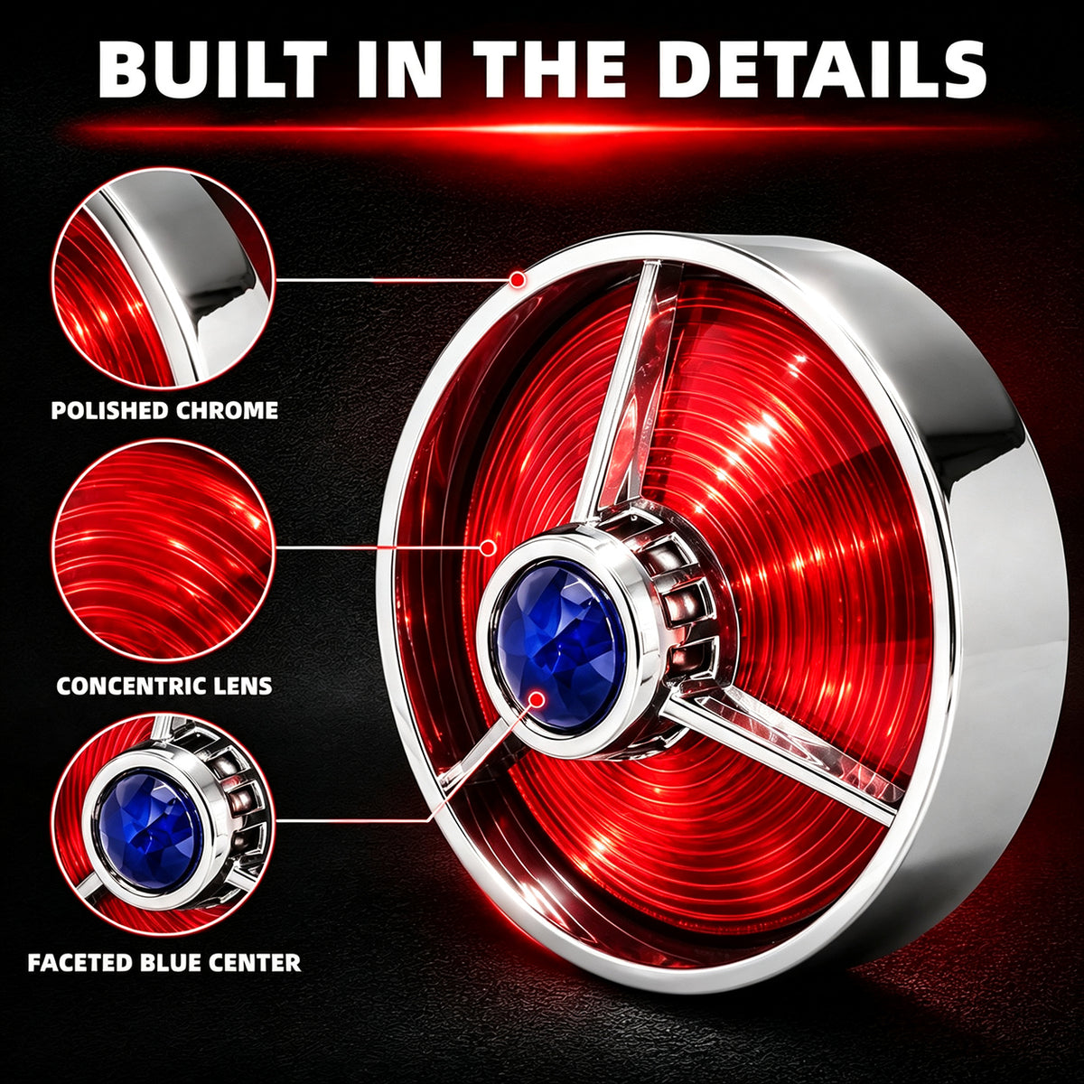 3 1/4" Blue Dot Turn Signal Light Lens Cover for Harley Touring Road Glide Road King Electra Glide Heritage Softail Fatboy Springer 2PCS Tail Light Caps Screw-in Chromed ABS Bezel