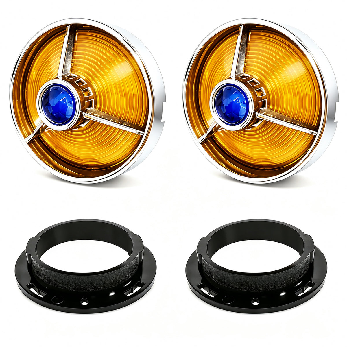 3 1/4" Blue Dot Turn Signal Light Lens Cover for Harley Touring Road Glide Road King Electra Glide Heritage Softail Fatboy Springer 2PCS Tail Light Caps Screw-in Chromed ABS Bezel