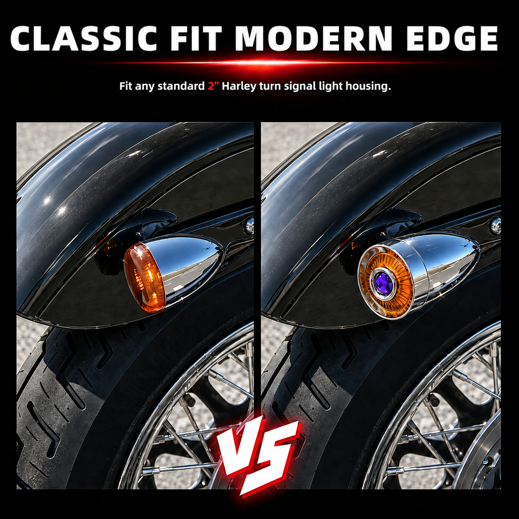2" Blue Dot Turn Signal Light Lens Cover for Harley Softail Street Road Glide Fat Boy Sportster Dyna Deluxe 2PCS Replacement Tail Light Caps Clip On Chromed Aluminum Bezel