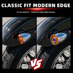 2" Blue Dot Turn Signal Light Lens Cover for Harley Softail Street Road Glide Fat Boy Sportster Dyna Deluxe 2PCS Replacement Tail Light Caps Clip On Chromed Aluminum Bezel