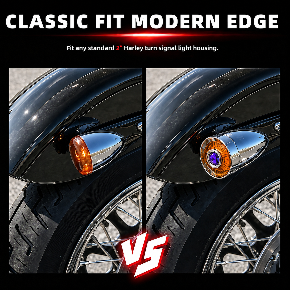 2" Blue Dot Turn Signal Light Lens Cover for Harley Softail Street Road Glide Fat Boy Sportster Dyna Deluxe 2PCS Replacement Tail Light Caps Clip On Chromed Aluminum Bezel