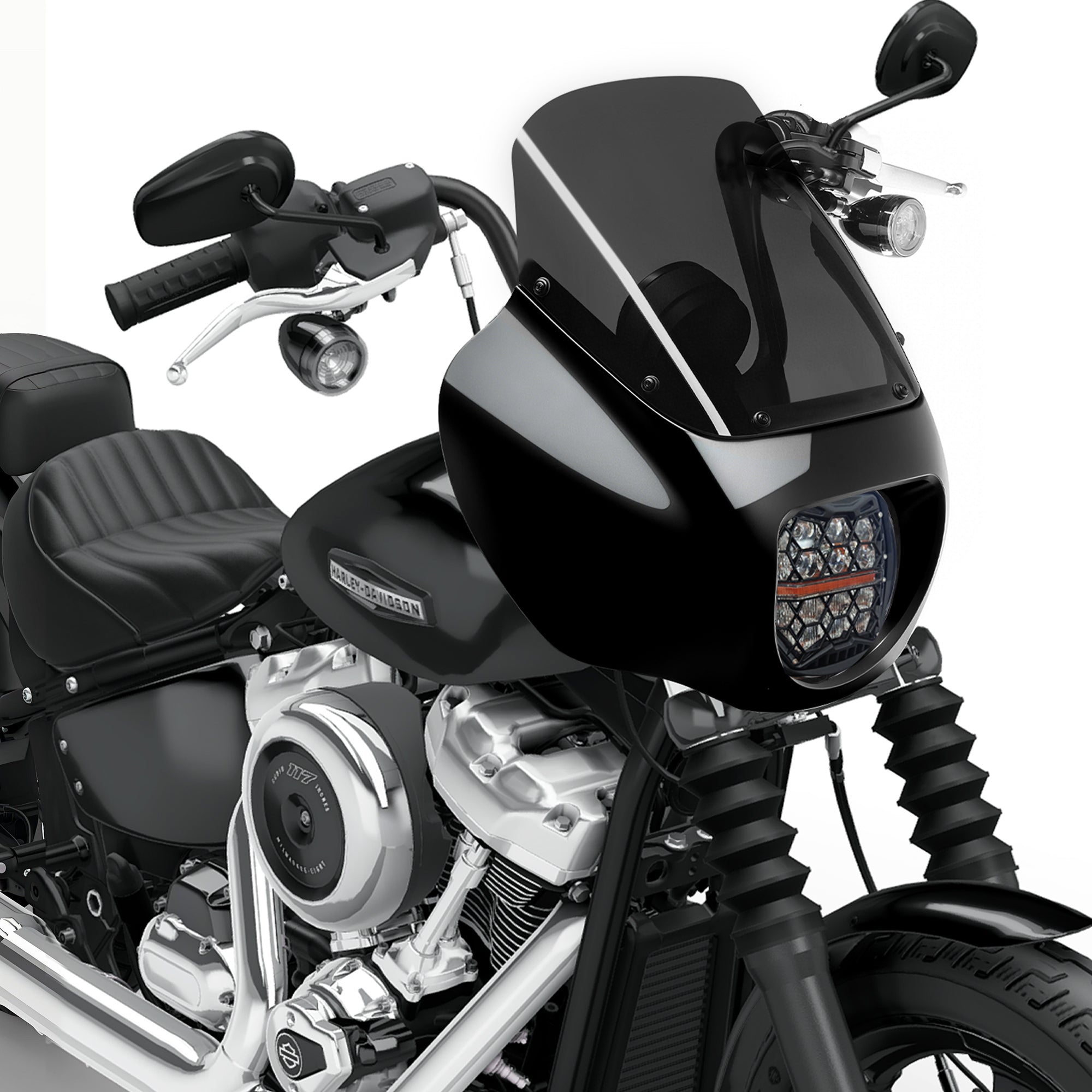 13" Windshield Front Quarter Fairing With 5.75" LED Headlight A Set For Harley Dyna Super Glide  FXDC Low Rider Street Bob FXDB