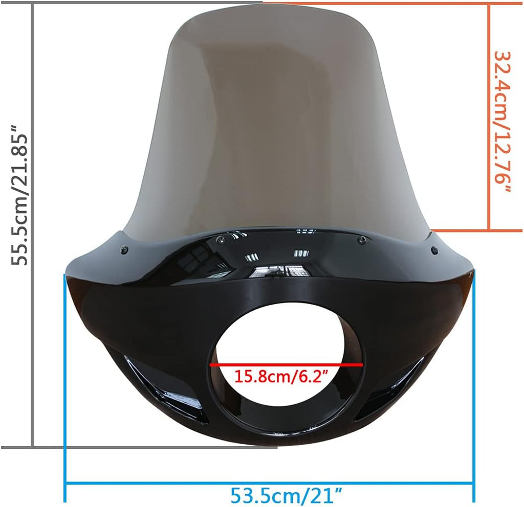 Motorcycle 5.75” Headlight Fairing Cover 17” Tall Touring Sport Windshield with 35-49MM Fork Clamps Universal for Harley Suzuki Honda Yamaha Kawasaki Chopper Bobber Cafe Racer