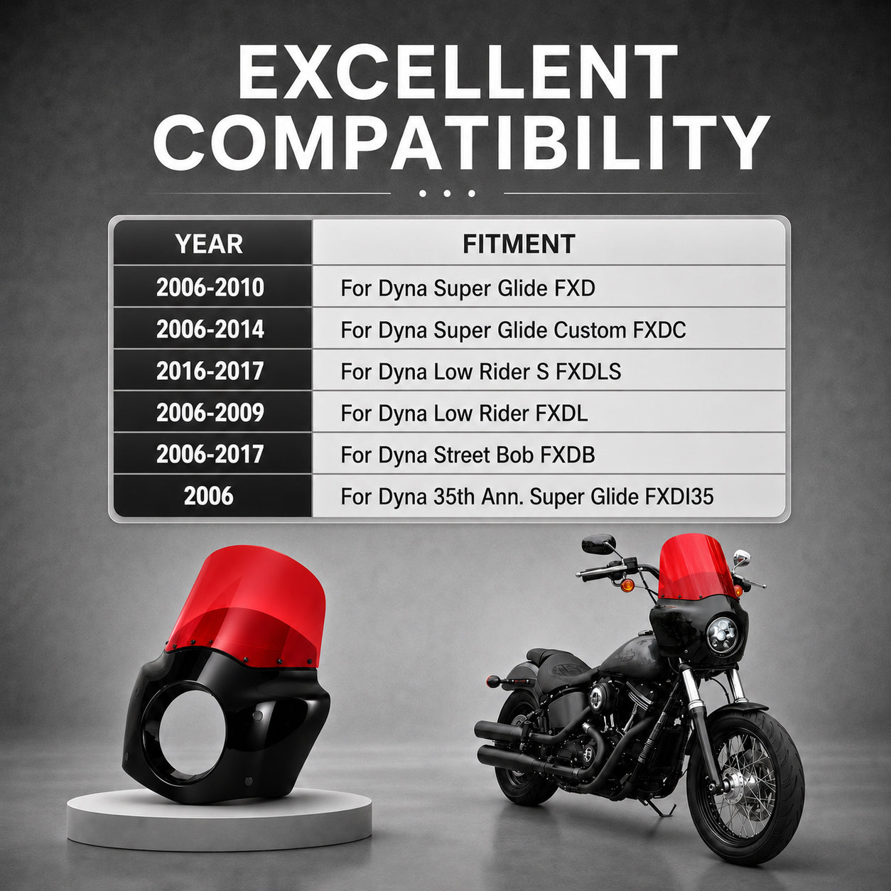 Customized Motorcycle Front Fairing Mask W/11'' Red Windshield For 2006-2017 Street Bob FXDB
