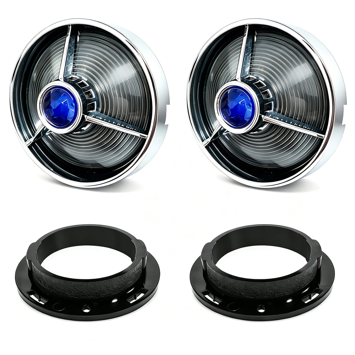 3 1/4" Blue Dot Turn Signal Light Lens Cover for Harley Touring Road Glide Road King Electra Glide Heritage Softail Fatboy Springer 2PCS Tail Light Caps Screw-in Chromed ABS Bezel