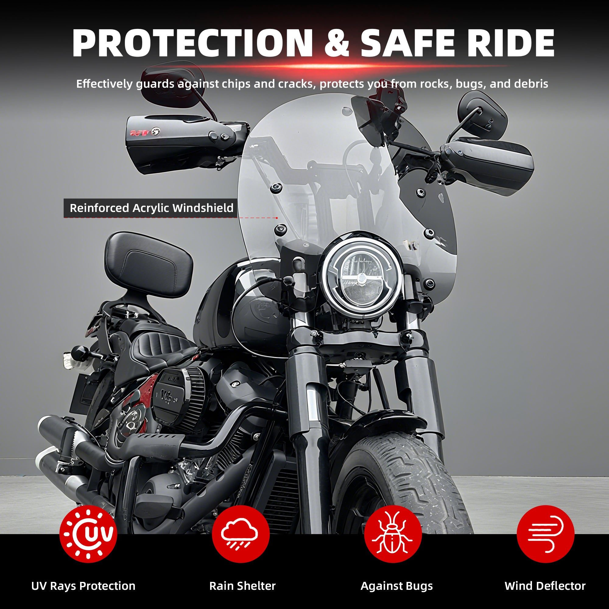Motorcycle Windshield Motorcycle Windscreen Fit for Harley Softail Street Bob FXBB FXBBS Standard FXST Low Rider FXLR Rocker FXCW Dyna Super Glide FXD