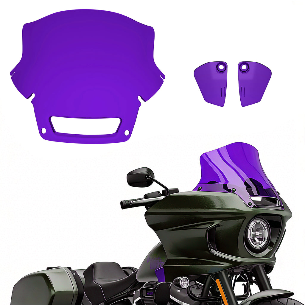 9" Windshield Windscreen with Fairing Side Wings Air Deflectors for Harley Softail 2022 2023 2024 Low Rider ST El Diablo FXRST FXLRST