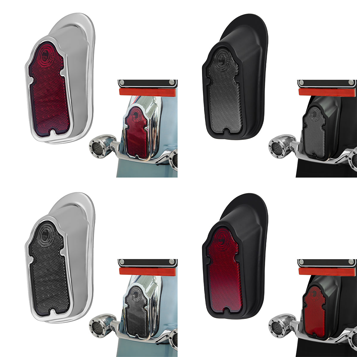Motorcycles LED Brake Tail Light, Chrome Metal Tombstone Red Taillight with High-Low Brightness, Compatible with Harley Bike Main image