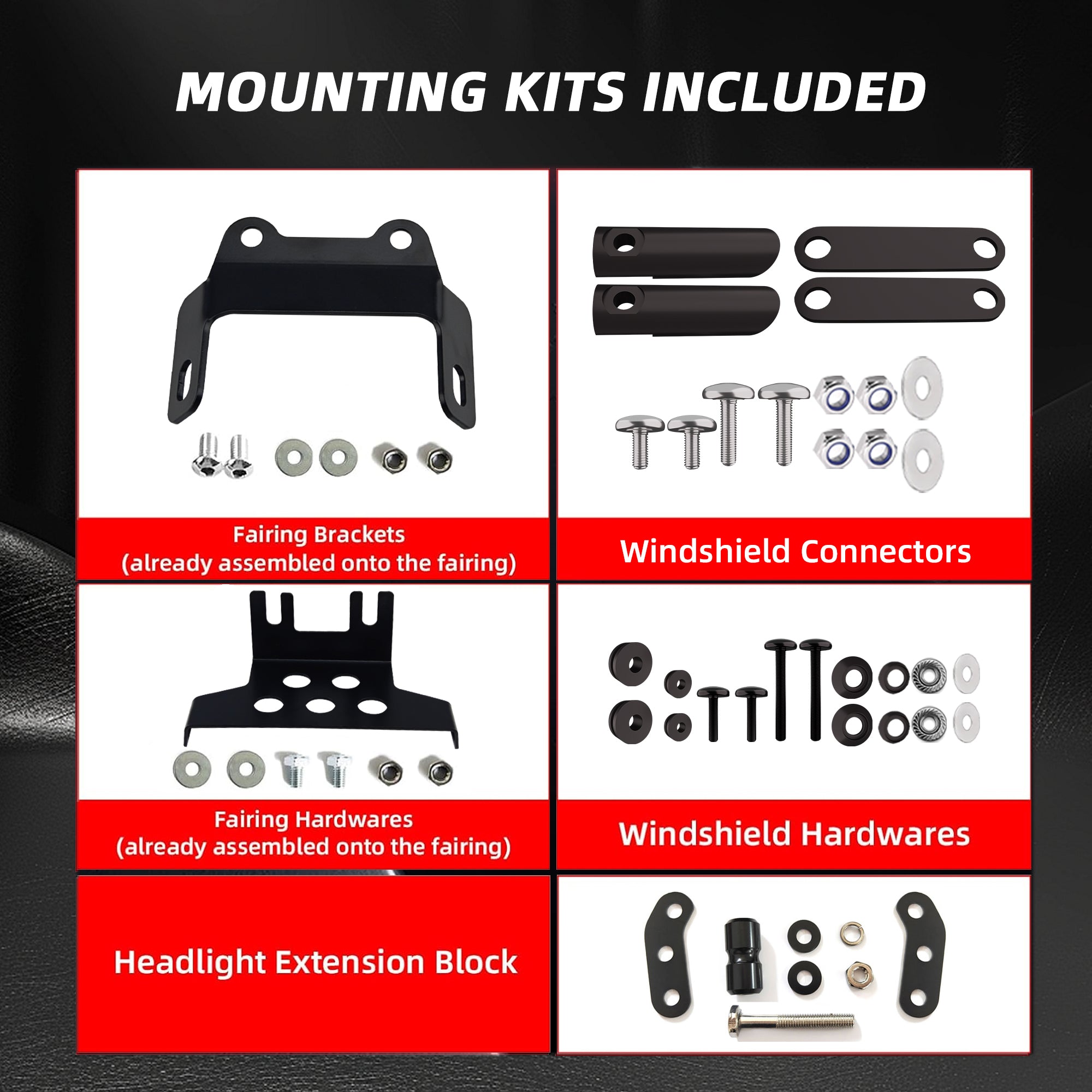 Motorcycle 5.75" Headlight Fairing with 15‘’ Smoke Windshield Windscreen & Mounting Kit Headlight Extension Block For Harley Low Rider S FXLRS 2020 2021 2022 2023