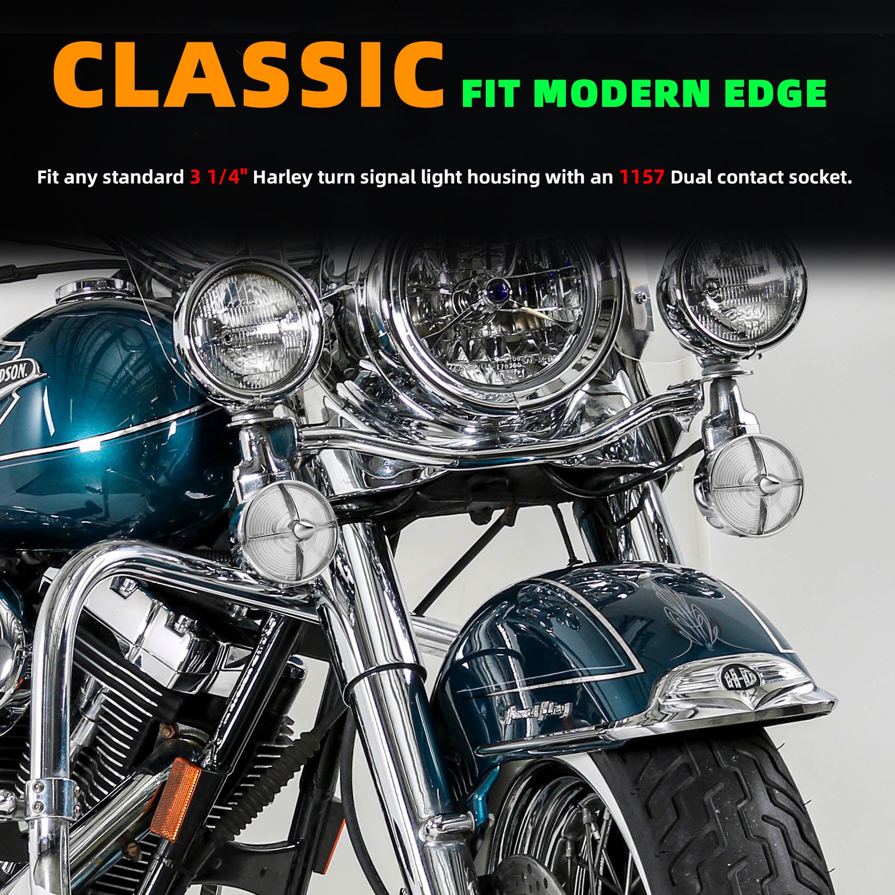 Retro Turbine 3 1/4" Screw-In Turn Signal Lens With LED & 1157 Plug For Harley Heritage Road King Electra Glide