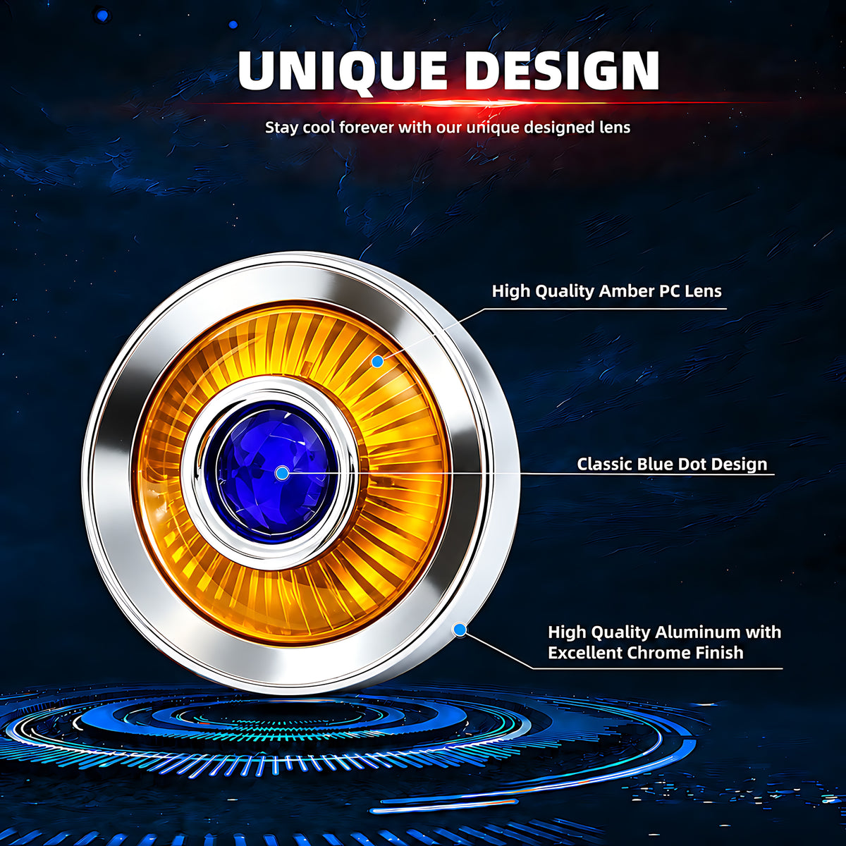 2" Blue Dot Turn Signal Light Lens Cover for Harley Softail Street Road Glide Fat Boy Sportster Dyna Deluxe 2PCS Replacement Tail Light Caps Clip On Chromed Aluminum Bezel