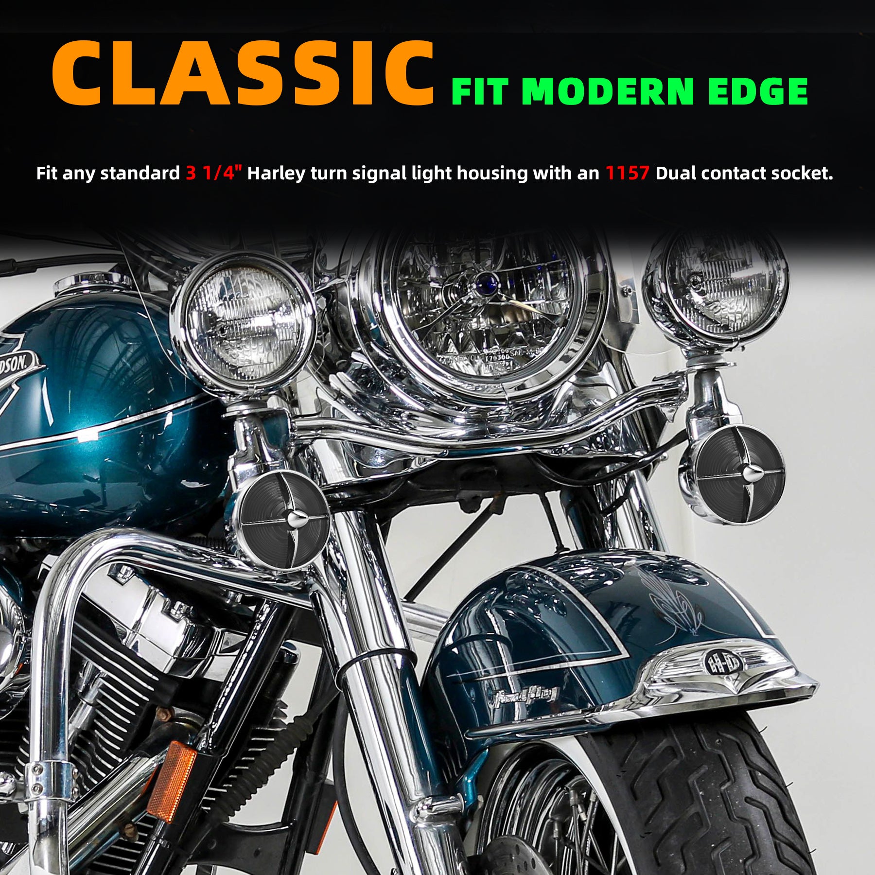 Retro Turbine 3 1/4" Screw-In Turn Signal Lens With LED & 1157 Plug For Harley Heritage Road King Electra Glide