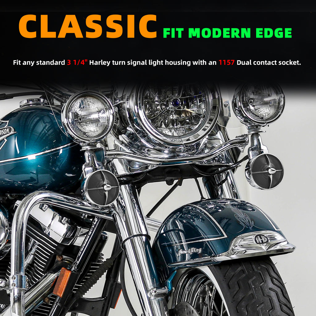 Retro Turbine 3 1/4" Screw-In Turn Signal Lens With LED & 1157 Plug For Harley Heritage Road King Electra Glide