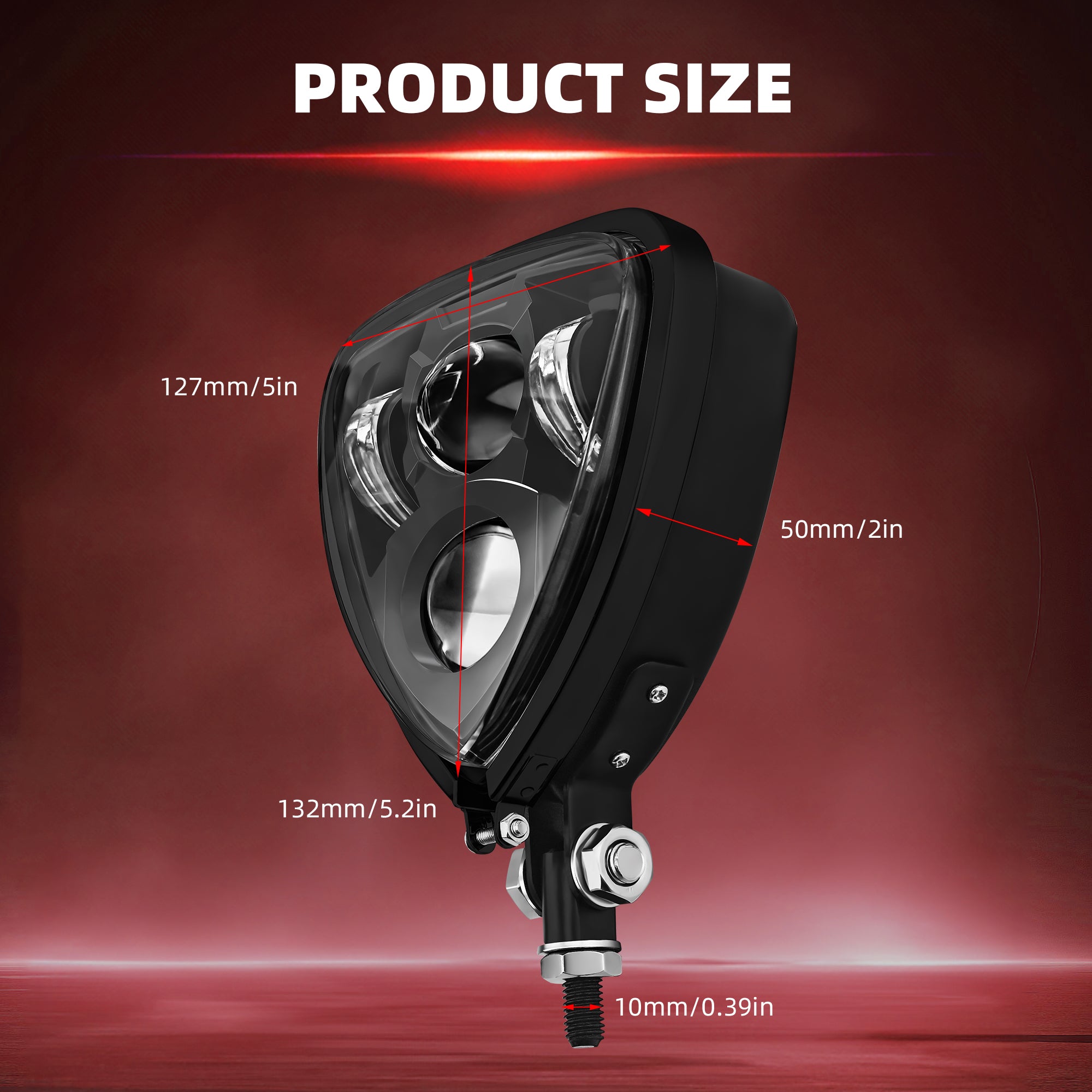 Triangle Motorcycle LED Headlight Motorbike Hi/Lo Beam Headlamp Bottom Mount Head Light Lamp Clear Lens Universal for Harley Kawasaki Honda Yamaha Suzuki Chopper Cafe Racer Bobber