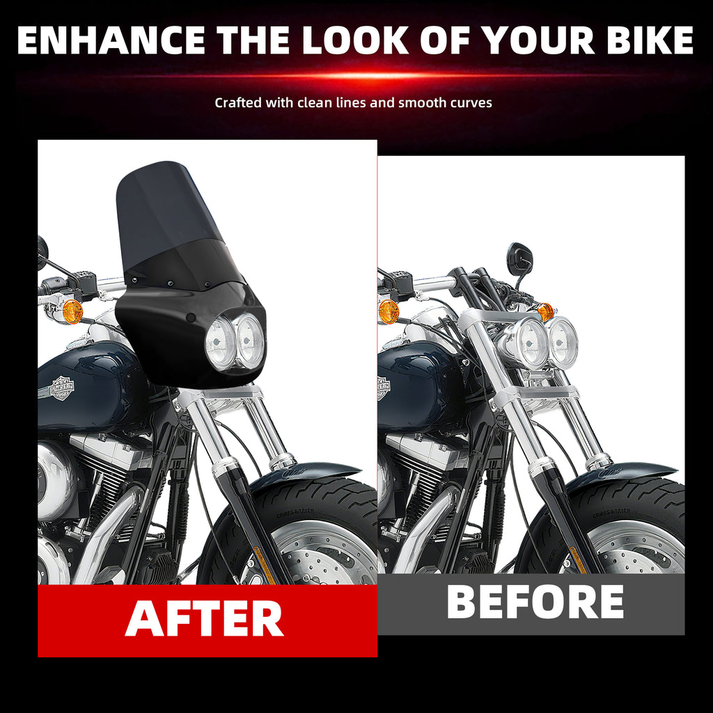Motorcycle Fairing with 15" Smoke Windshield Windscreen & 48-58mm Mounting Kit Headlight Extension Block For Harley Dyna Fat Bob FXDF 2008 2009 2010 2011 2012 2013 2014 2015 2016 2017