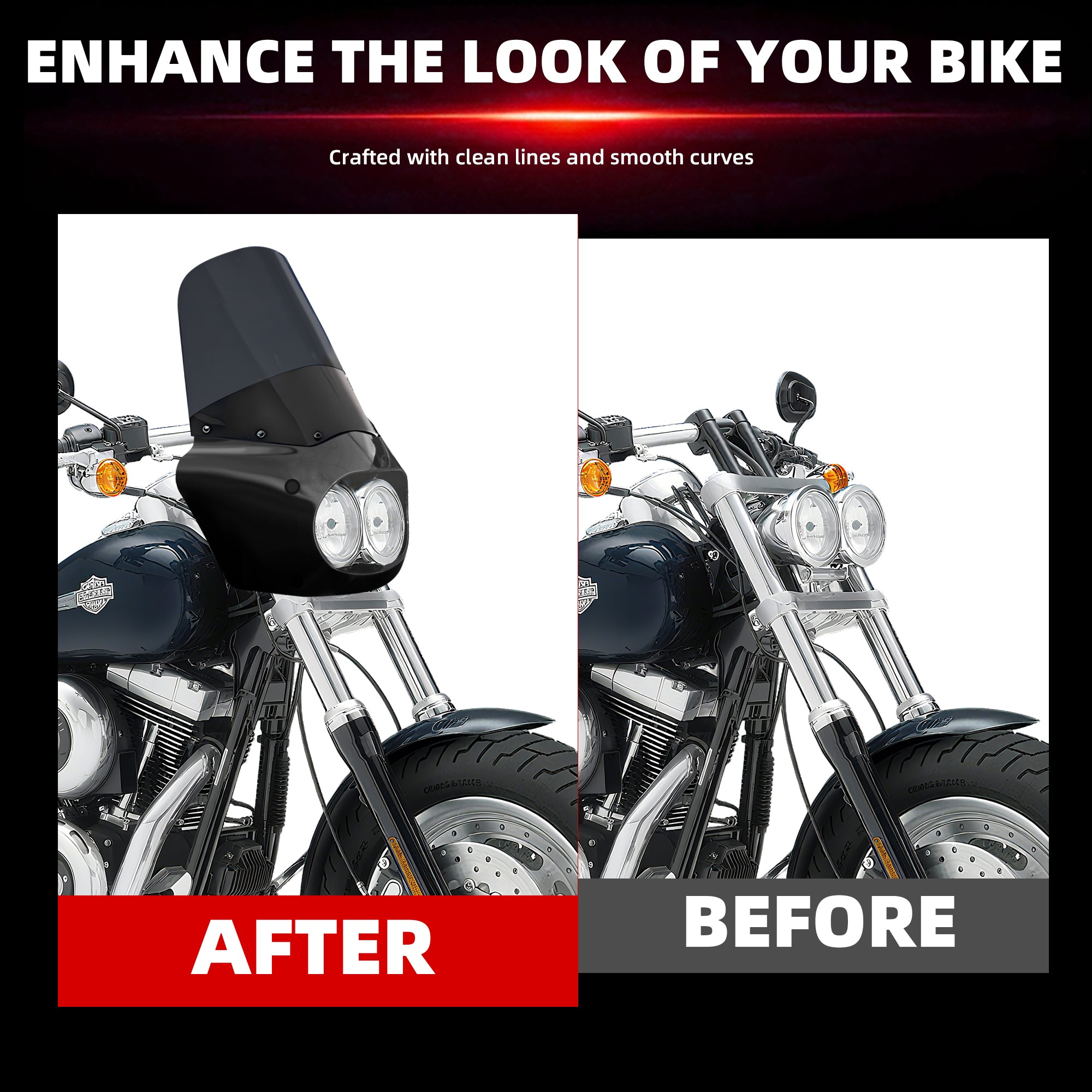 Motorcycle Fairing with 15" Smoke Windshield Windscreen & 48-58mm Mounting Kit Headlight Extension Block For Harley Dyna Fat Bob FXDF 2008 2009 2010 2011 2012 2013 2014 2015 2016 2017