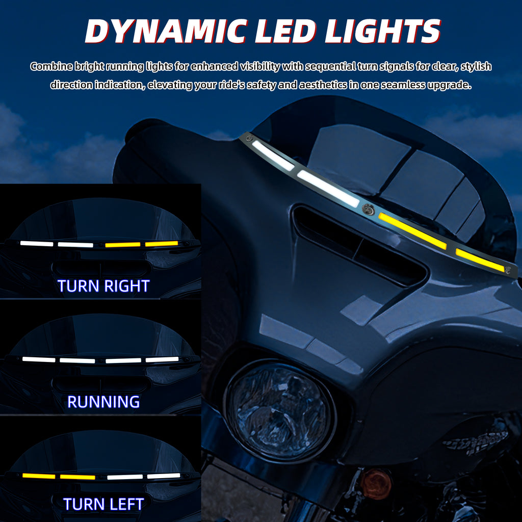 Black Windshield Trim Batwing Fairing Led Lights with LED Running Light & Amber Turn Signal for Harley 2014-2023 Touring Electra Glide Street Glide Ultra Limited
