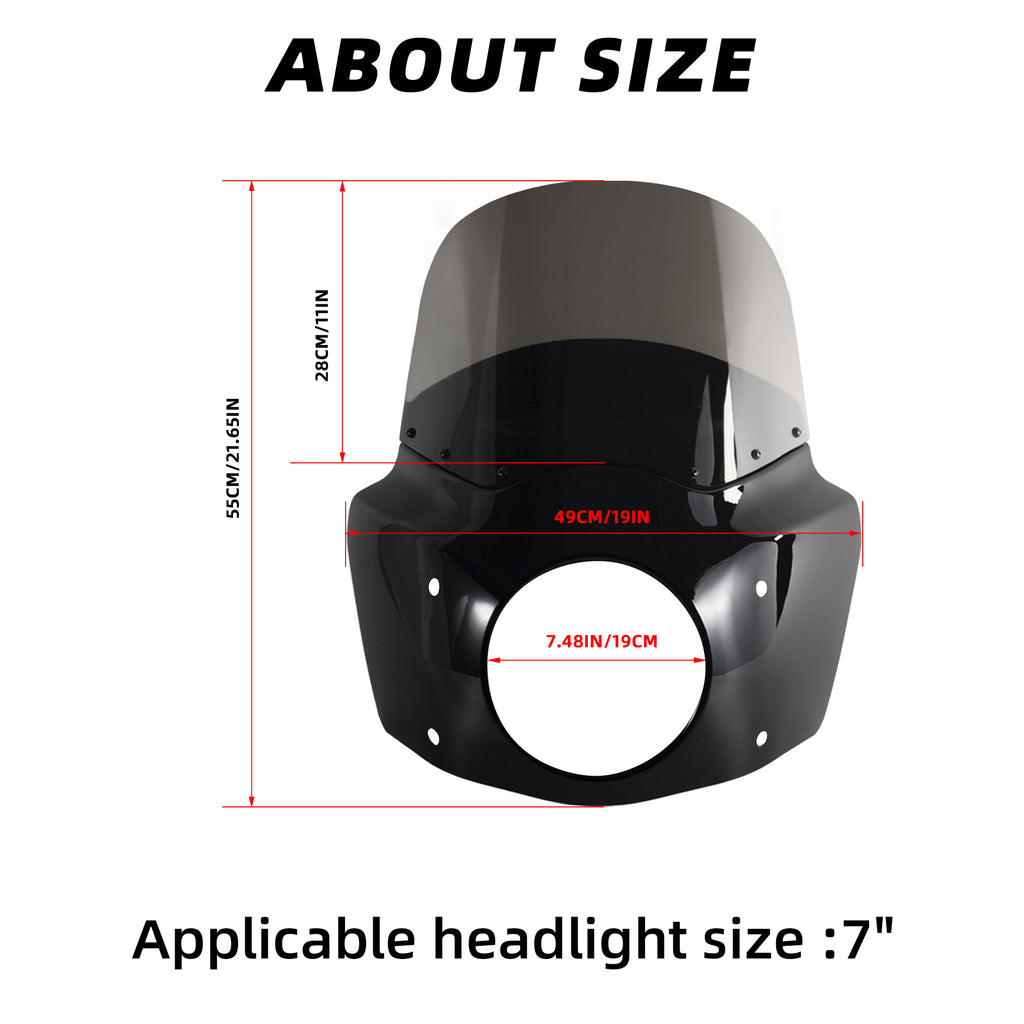 Motorcycle 7" Headlight Fairing with 11" Smoke Windshield Windscreen & Mounting Kits For Harley Touring Road King FLHR 1994-2023, Road King Special FLHRXS 2017-2025