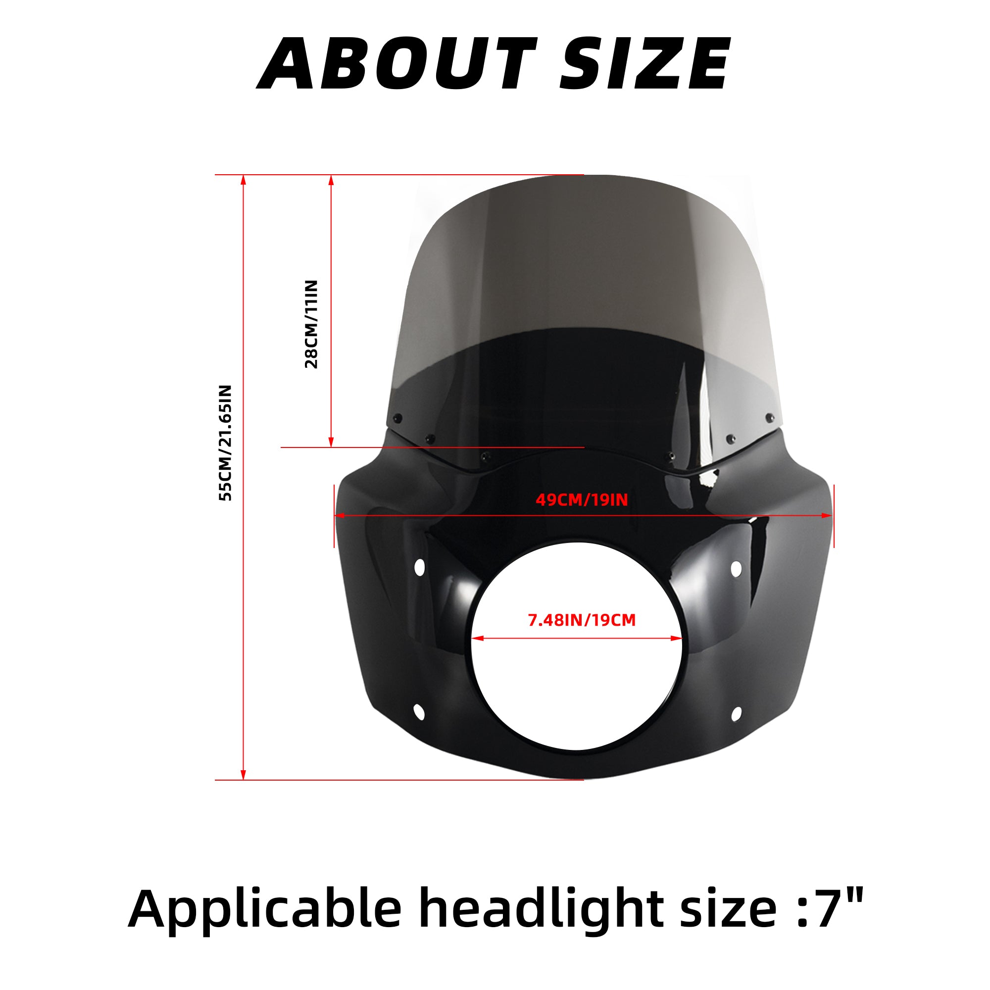 Motorcycle 7" Headlight Fairing with 11" Smoke Windshield Windscreen & Mounting Kits For Harley Touring Road King FLHR 1994-2023, Road King Special FLHRXS 2017-2025