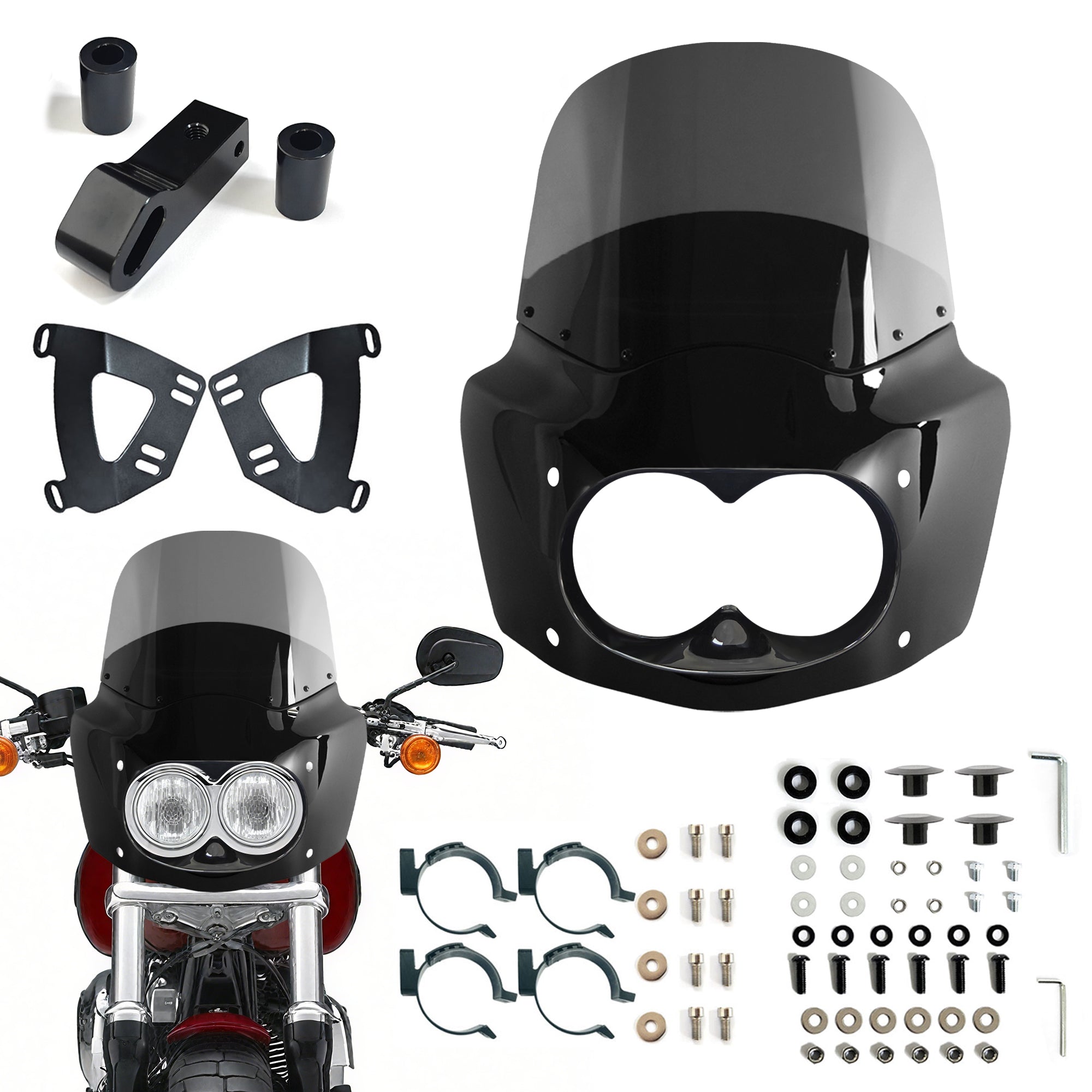 Fat Bob Windshield 11" Windscreen Dyna Fat Bob Motorcycle Double Lamp Fairing Only For Harley Dyna Fat Bob FXDF 2008-2017