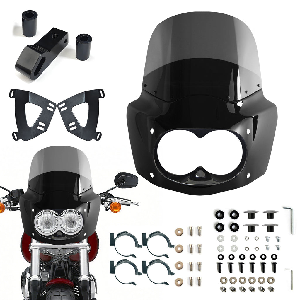 Fat Bob Windshield 11" Windscreen Dyna Fat Bob Motorcycle Double Lamp Fairing Only For Harley Dyna Fat Bob FXDF 2008-2017