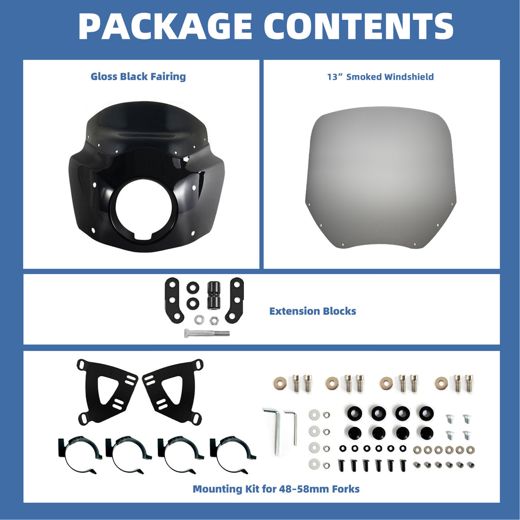 Motorcycle 5.75" Headlight Fairing with 13" Smoke Windshield Windscreen 48-58mm Mounting Kit Headlight Extension Block For Harley Low Rider S FXLRS 2020 2021 2022 2023