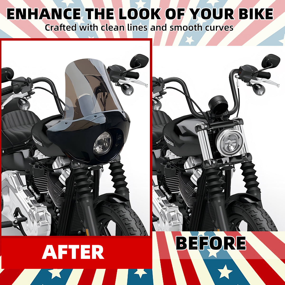 Motorcycle 5.75” Headlight Fairing Cover 17” Tall Touring Sport Windshield with 35-49MM Fork Clamps Universal for Harley Suzuki Honda Yamaha Kawasaki Chopper Bobber Cafe Racer