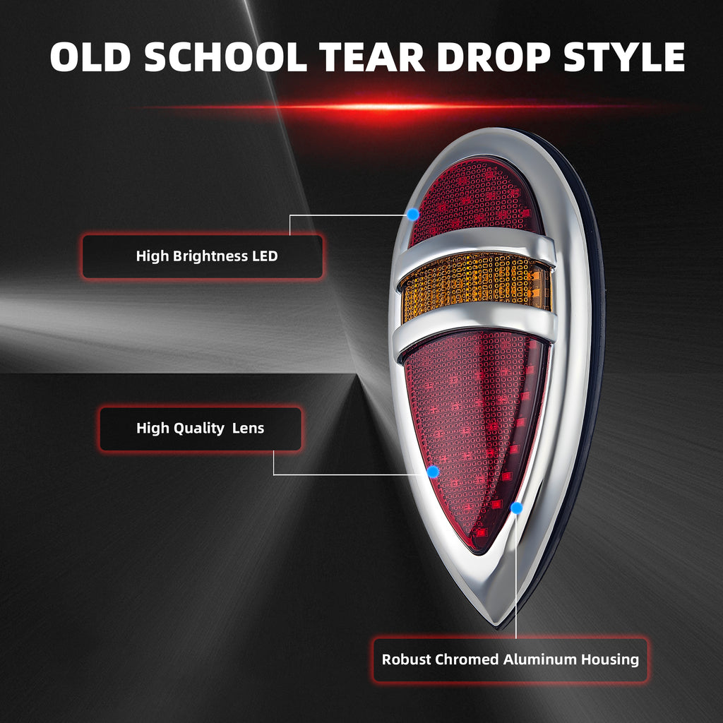 2Pcs Tear Drop LED Tail Light 12V Rear Stop Indicator with Turn Signals for 1938 1939 Lincoln Zephyr Ford Hot Rod Classic Custom Cars Trucks