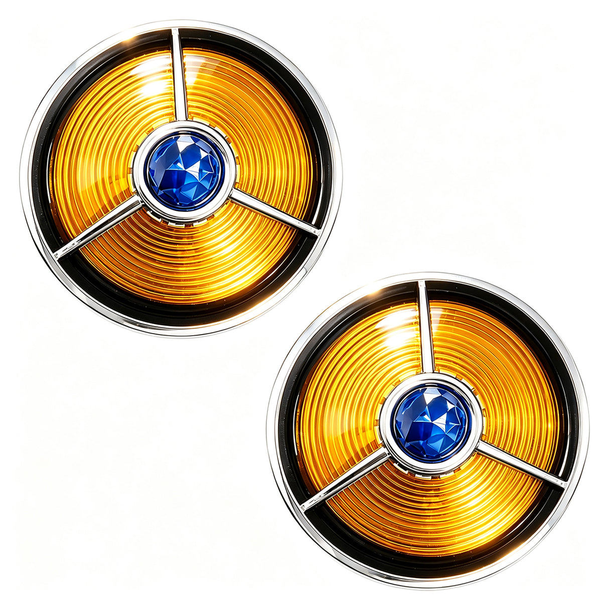 3 1/4" Blue Dot Turn Signal Light Lens Cover for Harley Touring Road Glide Road King Electra Glide Heritage Softail Fatboy Springer 2PCS Tail Light Caps Screw-in Chromed ABS Bezel