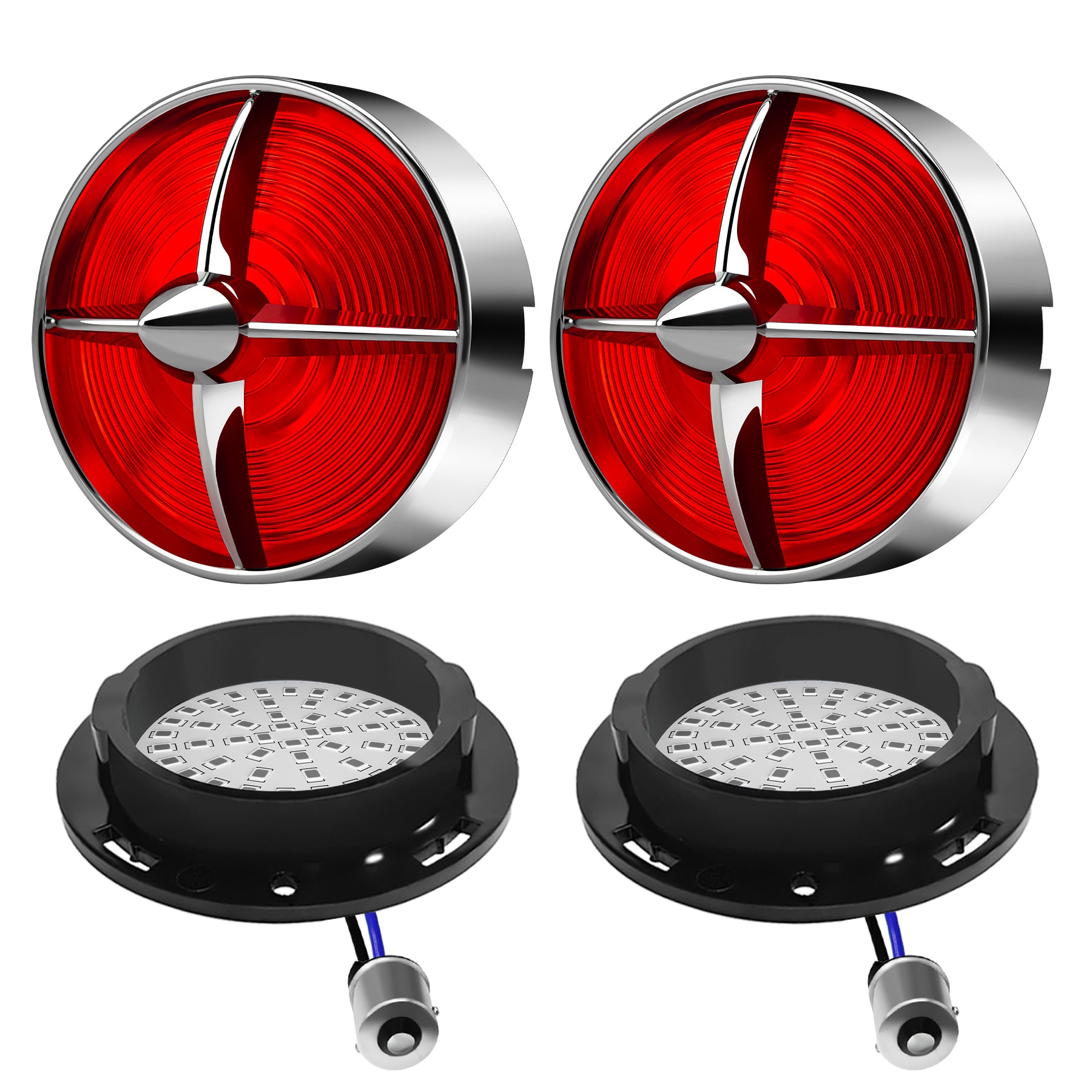Retro Turbine 3 1/4" Screw-In Turn Signal Lens With LED & 1156 Plug For Harley Heritage Road King Electra Glide