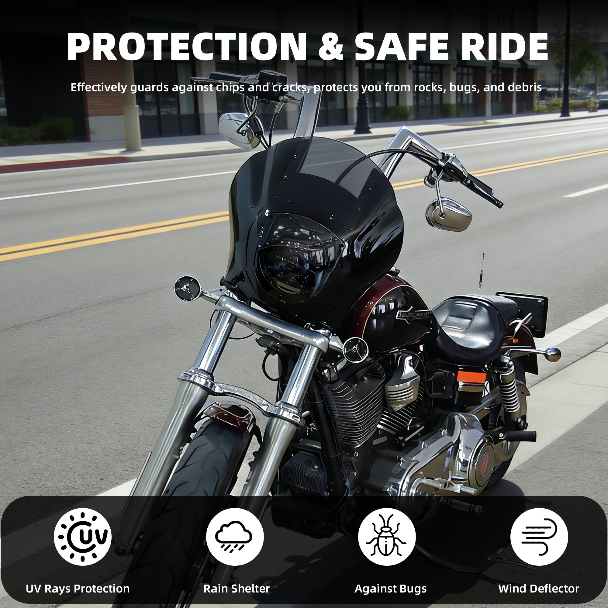 Quarter Fairing Windshield Kit for Harley Dyna 2006–2017, Street Bob FXDB, Super Glide FXD FXDC, Low Rider FXDL FXDLS