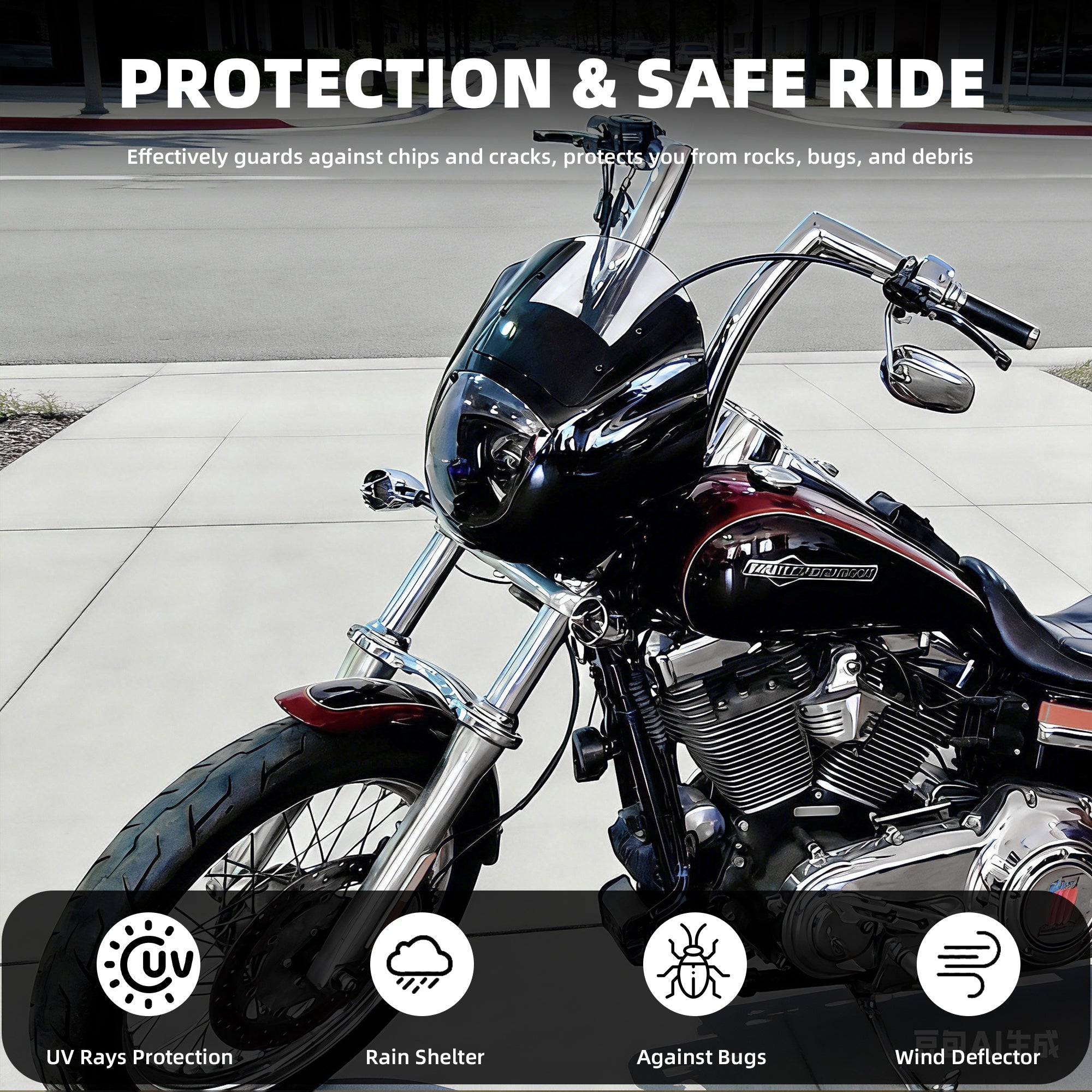 Quarter Fairing Windshield Kit for Harley Dyna 2006–2017, Street Bob FXDB, Super Glide FXD FXDC, Low Rider FXDL FXDLS