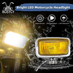 Motorcycle LED Square Headlight With Visor Bottom Mount - Chrome Headlamp Universal Fit Harley Chopper Suzuki Kawasaki
