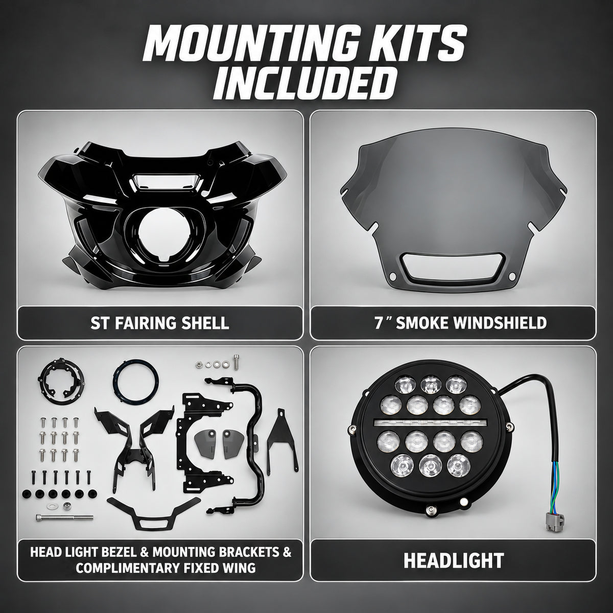 ST Fairing Windshield Headlight Kit For 2006-2017 Dyna, 2006-2010 Super Glide FXD 2006-2014 Custom FXDC, 2016-2017 Low Rider S FXDLS, 06-09 14-17 Low Rider FXDL, 06-17 Street Bob FXDB Wide Glide FXDWG