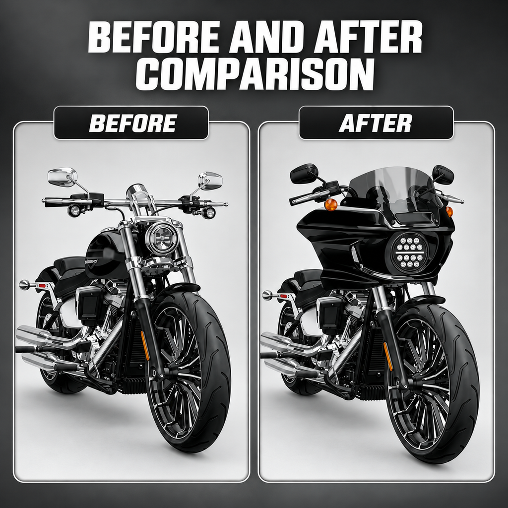 ST Fairing Windshield Headlight Kit For 2006-2017 Dyna, 2006-2010 Super Glide FXD 2006-2014 Custom FXDC, 2016-2017 Low Rider S FXDLS, 06-09 14-17 Low Rider FXDL, 06-17 Street Bob FXDB Wide Glide FXDWG