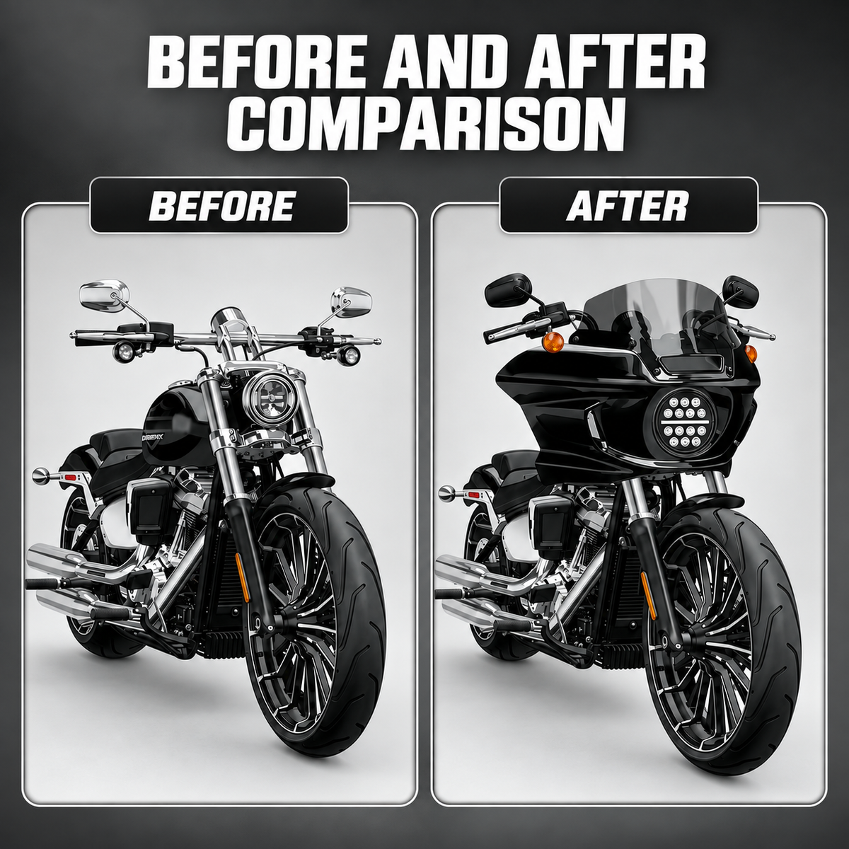ST Fairing Windshield Headlight Kit For 2006-2017 Dyna, 2006-2010 Super Glide FXD 2006-2014 Custom FXDC, 2016-2017 Low Rider S FXDLS, 06-09 14-17 Low Rider FXDL, 06-17 Street Bob FXDB Wide Glide FXDWG
