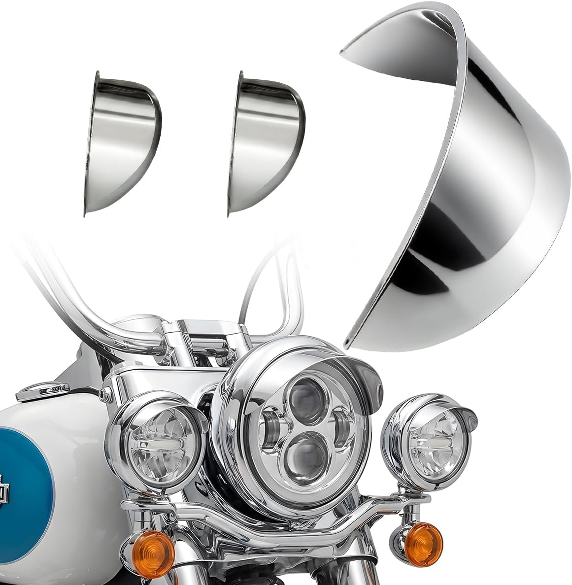 Chrome 7in motorcycle headlight visor & 4.5in Spot Light Visors