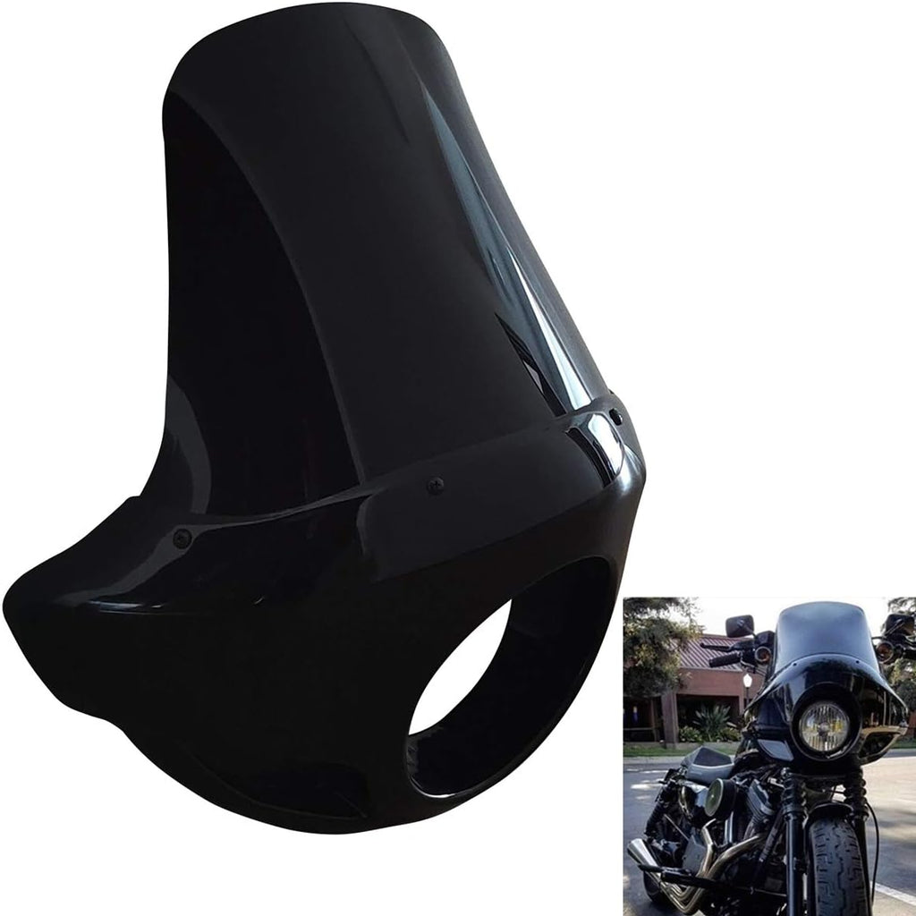 Motorcycle 5.75” Headlight Fairing Cover 17” Tall Touring Sport Windshield with 35-49MM Fork Clamps Universal for Harley Suzuki Honda Yamaha Kawasaki Chopper Bobber Cafe Racer