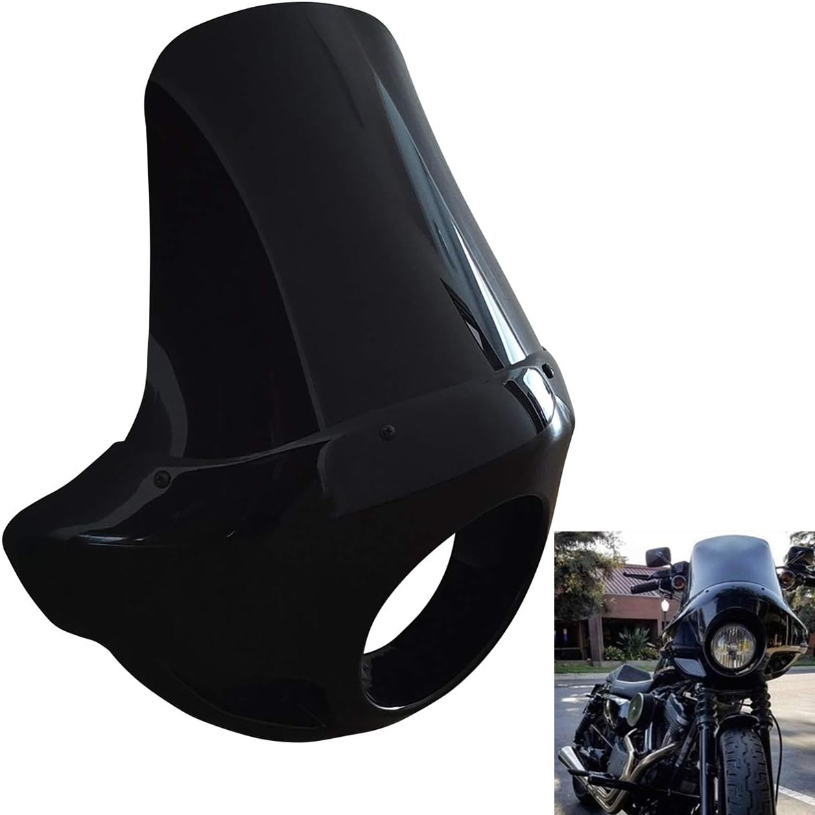 Motorcycle 5.75” Headlight Fairing Cover 17” Tall Touring Sport Windshield with 35-49MM Fork Clamps Universal for Harley Suzuki Honda Yamaha Kawasaki Chopper Bobber Cafe Racer